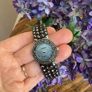 Chico's Rhinestone Crystal Inlay Black Cuff Bracelet Women's Watch Needs Battery